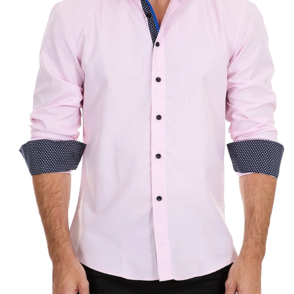 Men's Solid Pink Button Up Long Sleeve Dress Shirt /Size Large